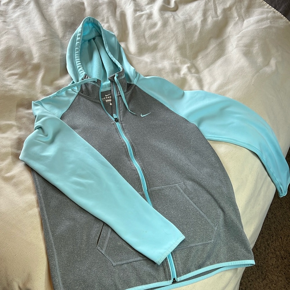 Teal and Grey Nike Therma-Fit Zipup Hoodie size L